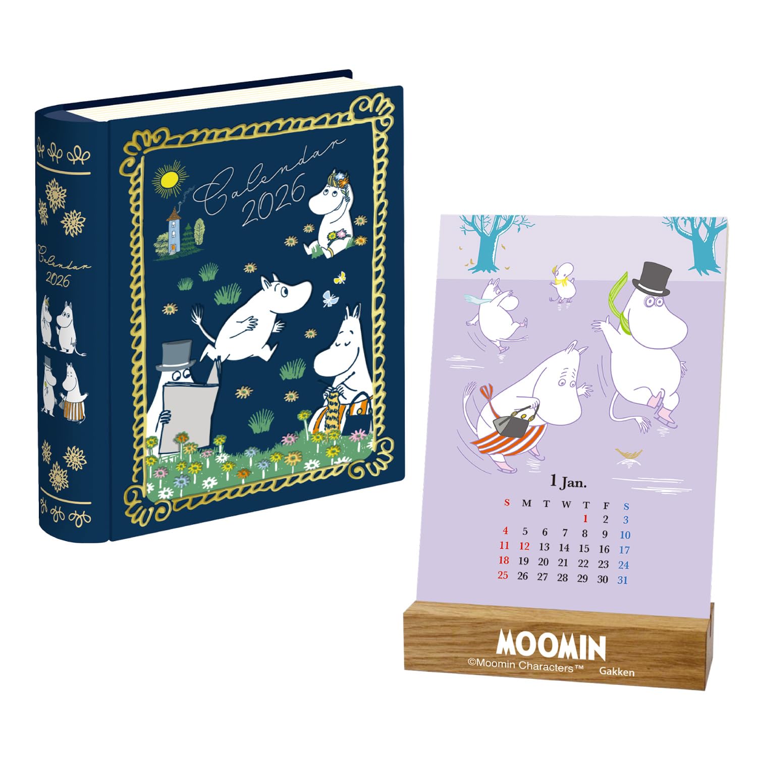 

Календарь Gakken Stafle 2026 Муми-тролли Настольная книга Жестяная с подставкой Семья M21001 Начинается с января 2026