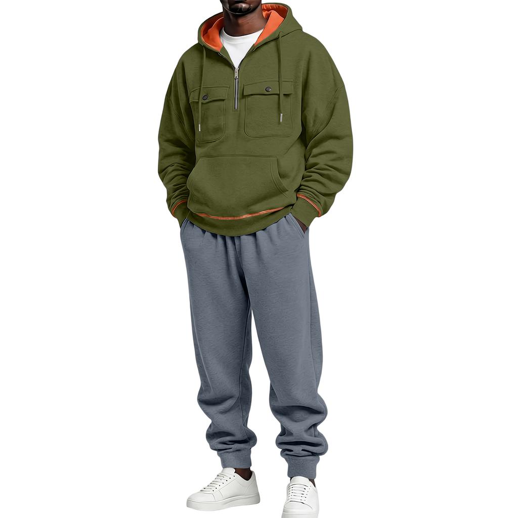 Men's Casual Loose Fit Hooded Sweatshirt Set with Cuffed Pants for Fall Winter
