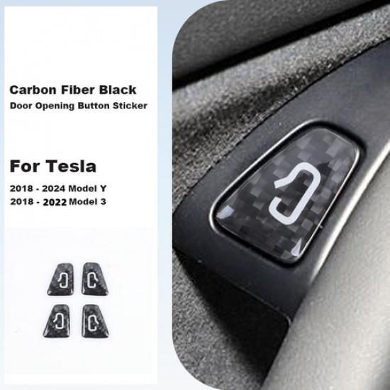 Carbon Fiber Interior Door Lock Switch Cover For Tesla Model 3 Y 2018-2025