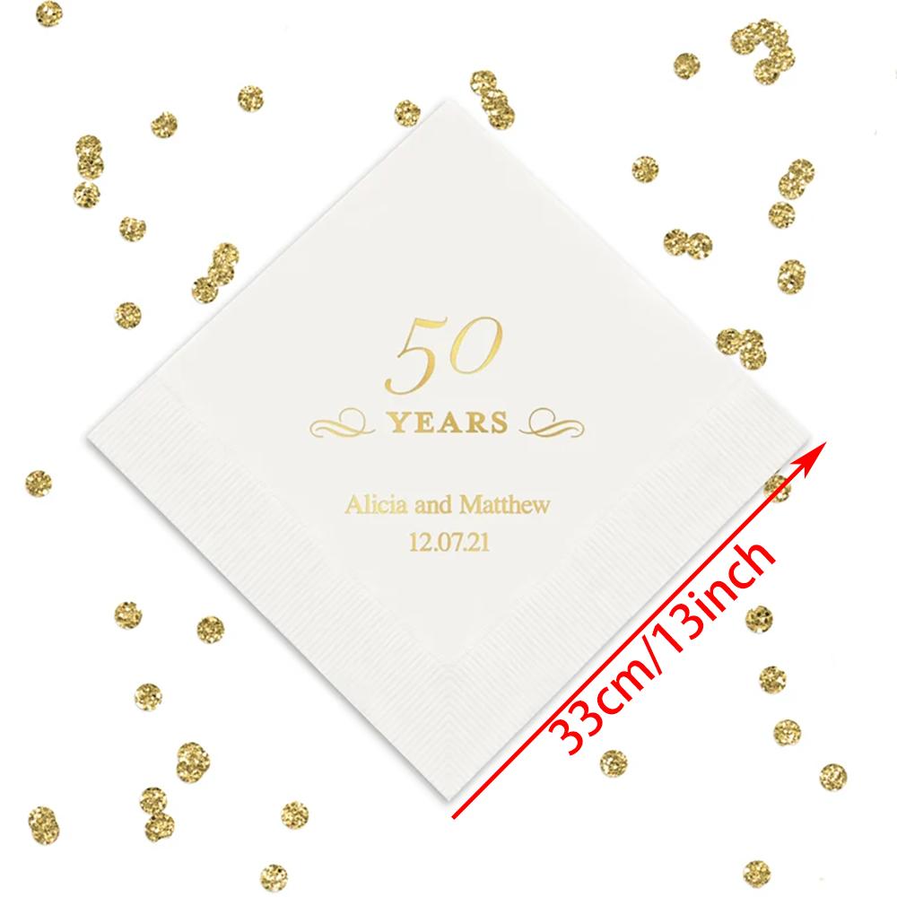 Personalizované 20 kusů 50 let Papírové ubrousky 50. narozeniny Výročí Koktejlové Obědové Ubrousky Oslava Párty Stolní Dekorace