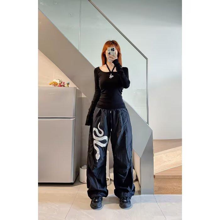 

Женские модные брюки с широкими штанинами для хип-хоп танцев с принтом змеи M чёрный