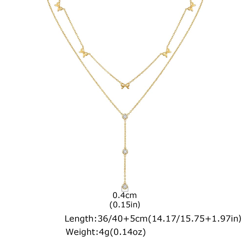 Elegant Double Layer Chain Bowknot Charms Necklace for Women, Stainless Steel Y-shaped Thin Link Necklace, Fashion Jewelry Gifts