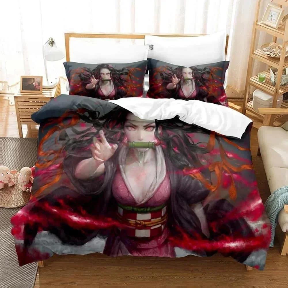 Comforter 3D Printed Anime Bed Sheet Demon Slayer Bedding Set Single Twin Full Queen King Size Bed Set Adult Kid Bedroom S