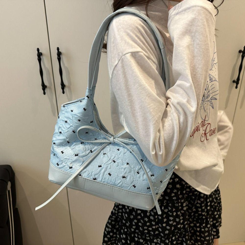 Y2K Bow Ribbon Shoulder Bag Sweet Tote Bag Trendy Armpit Bag  Female