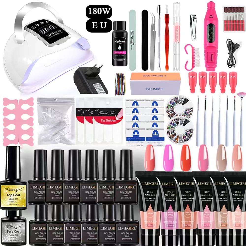 Nail Art Kit with Gel Polish Extension Gel Color Gel Base Top Coat Electric Nail Drill UV LED Lamp Full Set Professional Manicure Tools