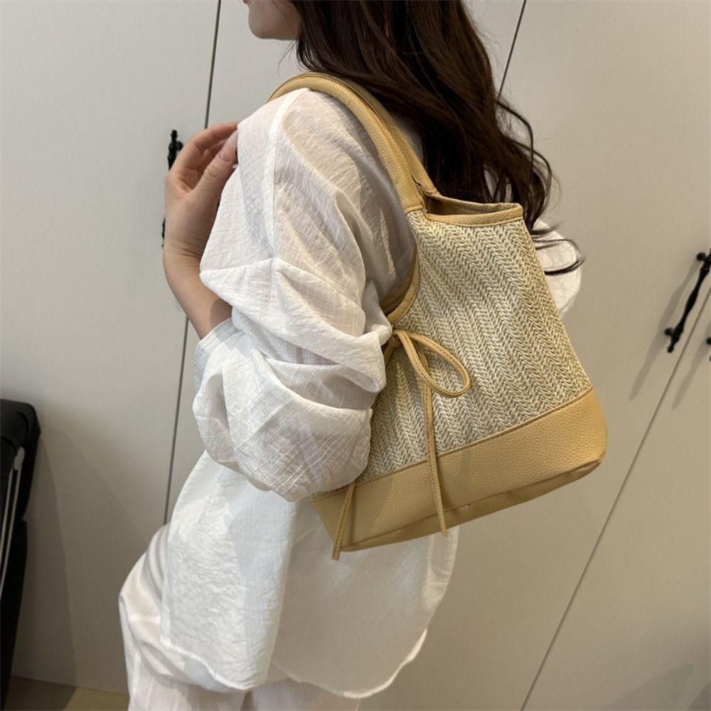 Large Capacity Straw Shoulder Bag Elegant Women's Handbag Korean Weaving Tote Bag  Beach