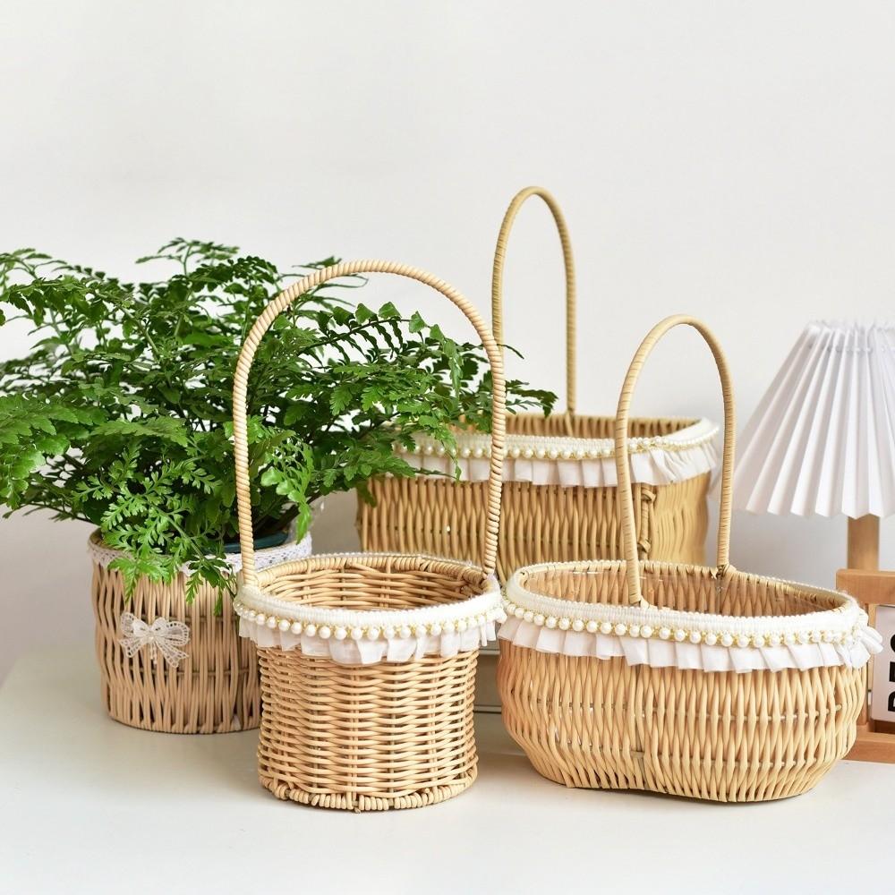 4 Styles Rattan Flower Basket Decorative Picnic Weaving Basket Wedding