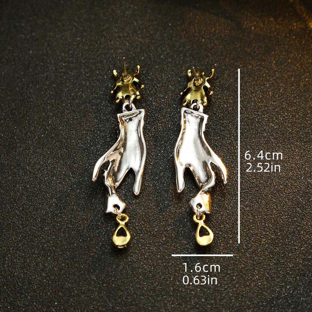 Gothic Hand - Shaped Drop Earrings With Crystal Halloween Artistic Design Dangle Earrings For Women