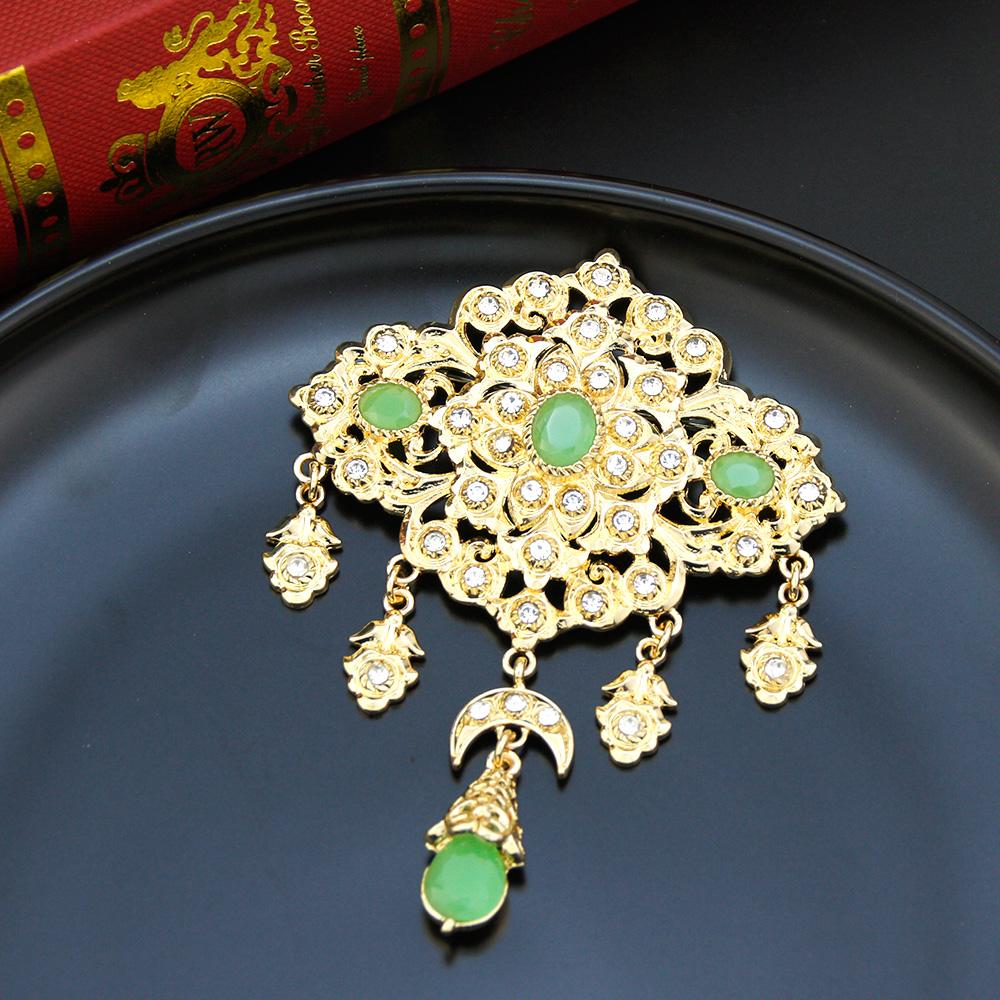 Sunspicems Elegent Crystal Women Brooch Morocco Jewelry Gold Arabic Caftan Hijab Brooch Pins Flower Bride Wedding Bijoux