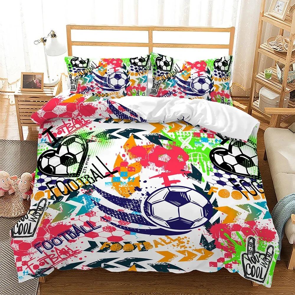 Neues 3D Fußball Bettwäscheset Beliebter Fußball Weiche Mikrofaser Bettwäsche mit Kissenbezug Queen King Einzelgröße Bettbezugsets