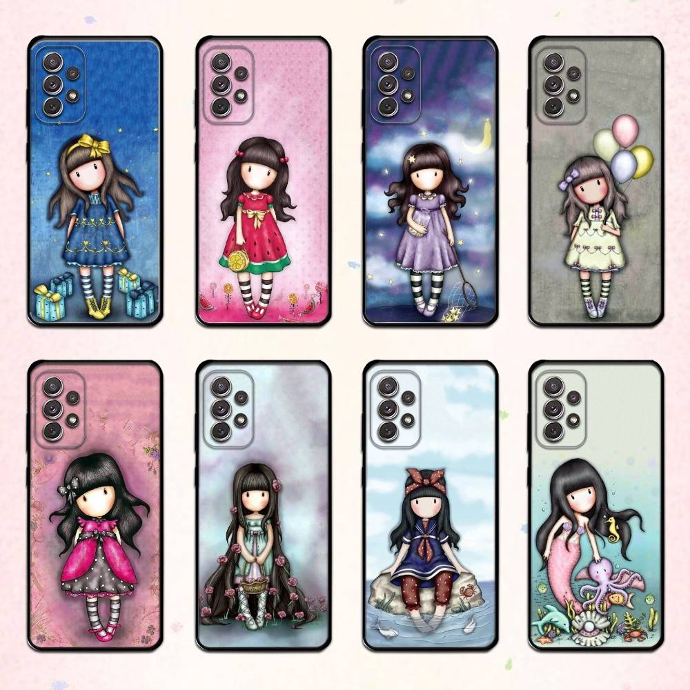 Lovely S-Santoro G-Gorjuss Series Phone Case For Samsung S 25,24,23,22,30,21,10,9,Ultra,Plus,Lite,FE,4,5 G Soft Black Case
