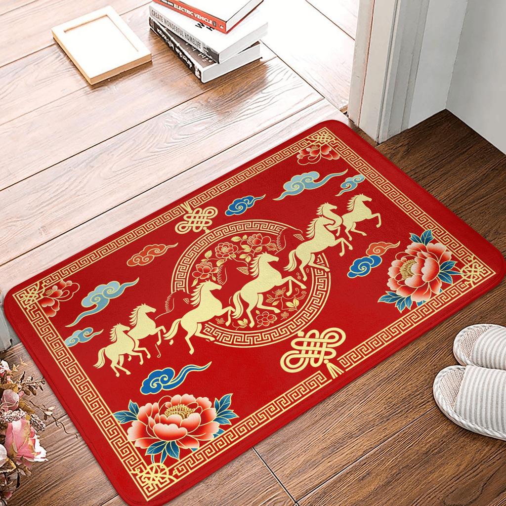 2026 Red Horse Pattern New Year Gift Door Floor Kitchen Bathroom Mat Anti-Slip Outdoor  Doormat Living Room Entrance Carpet Rug