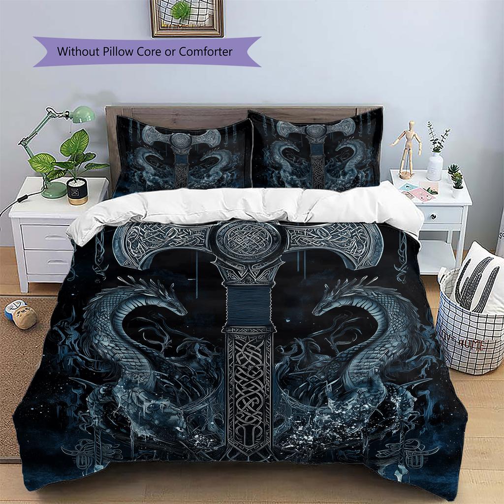 Viking axe and sword  Pattern Bedding Quilt Set Quilt Cover Pillowcase Home Decoration  Gift (1 * duvet cover + 2 * pillowcase, without core)