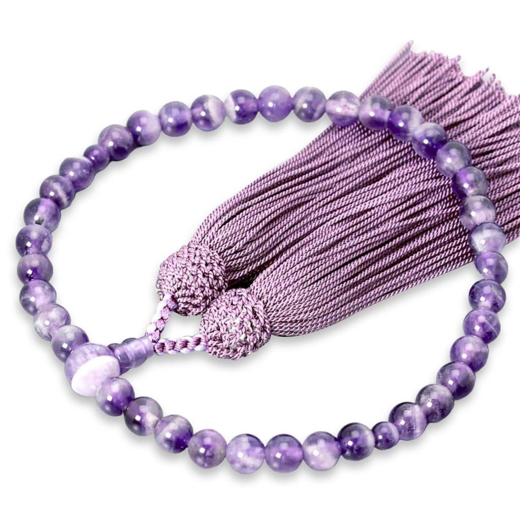 Women's Buddhist Prayer Beads, Kyoto Style, Striped Fujiun Stone Design with Silk Tassel, Suitable for All Sects, Ideal for Informal Funerals,