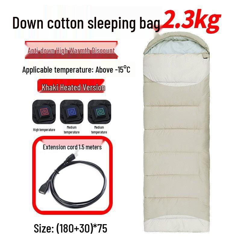 USB Heated Washable Sleeping Bag for Adults - Thickened, Warm, and Cold-Protective for Spring, Autumn, and Winter Camping.