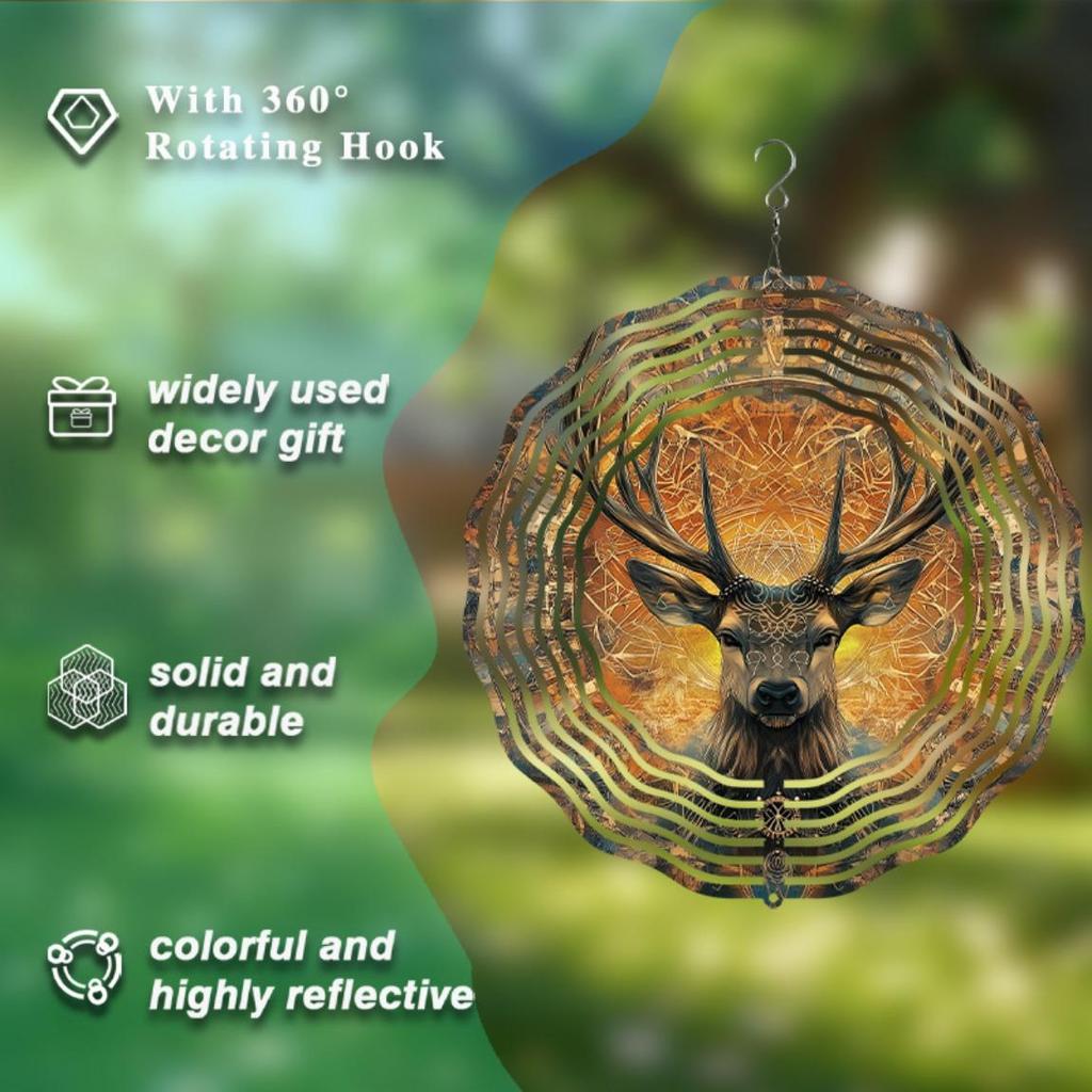 Spiner de Vânt Căprioară de 10 Inch cu Clopoțel de Vânt pentru Decor Exterior Grădină Balcon Cârlig Rotativ Cadou Elegant pentru Primăvară Vară