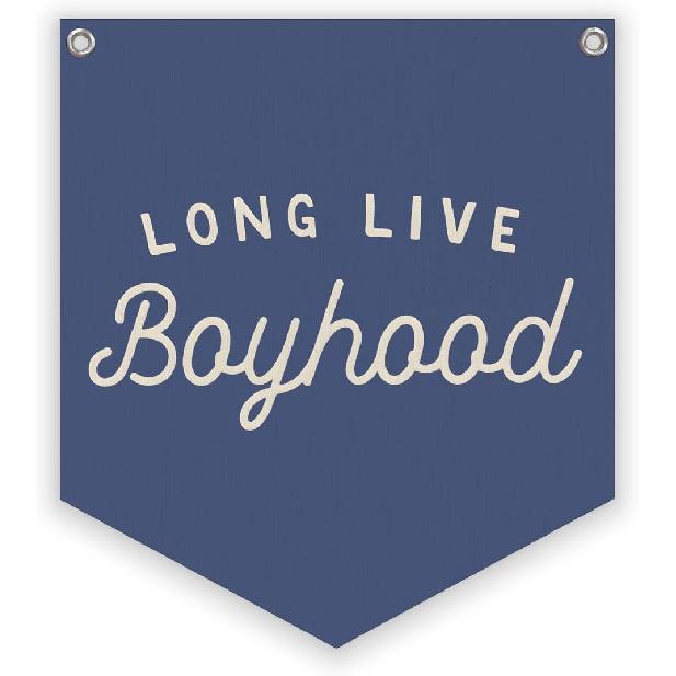 Lacama Long Live Boyhood Linen Banner,Vintage Boy Room Toddler Decor,Boy Bedroom Wall Hanging Banner Pennant Flag Decor for Nursery Playroom,12.4x14