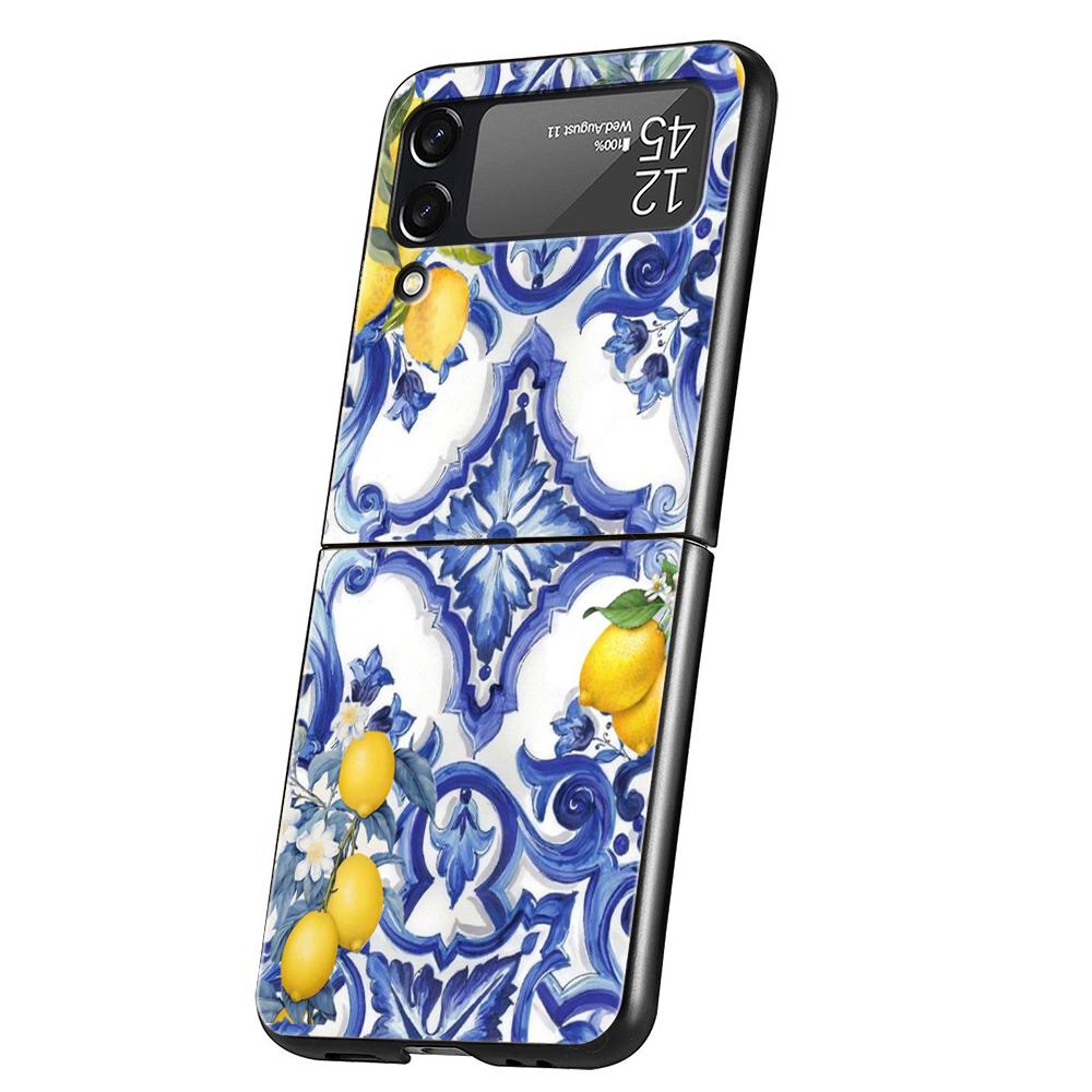 Luxus Handyhülle Für Samsung Galaxy Z Flip 3 4 5 6 Hartes Faltbares PC Für Samsung Z Flip3 Flip4 Flip5 Cover Retro Frucht Zitrone