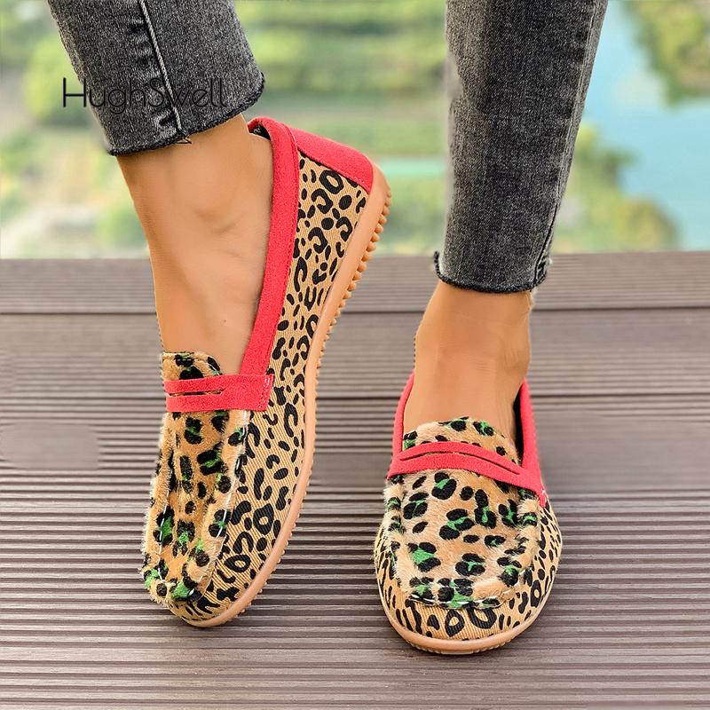 Fashion Pink Leopard Print Moccasins Woman Soft Pebble Sole Loafers Ladies Fashion Horse Hair Slip-on Flat Shoes Plus Size