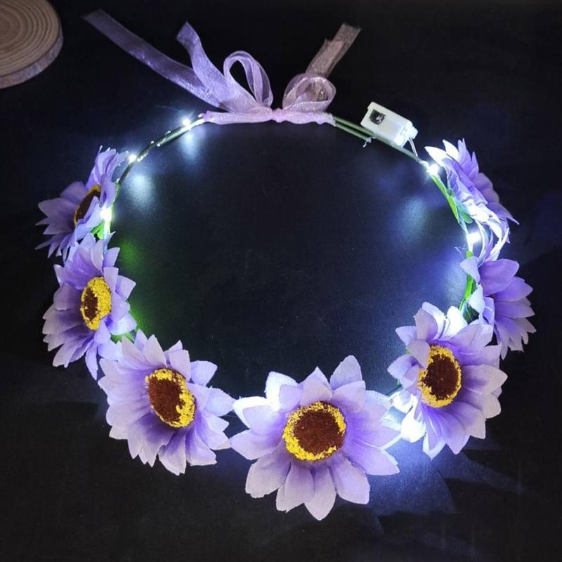 Bohemian Sunflower Headband Glowing Flower Hairband Hair Decorations Crown Garland Headband Women Wedding Headpieces
