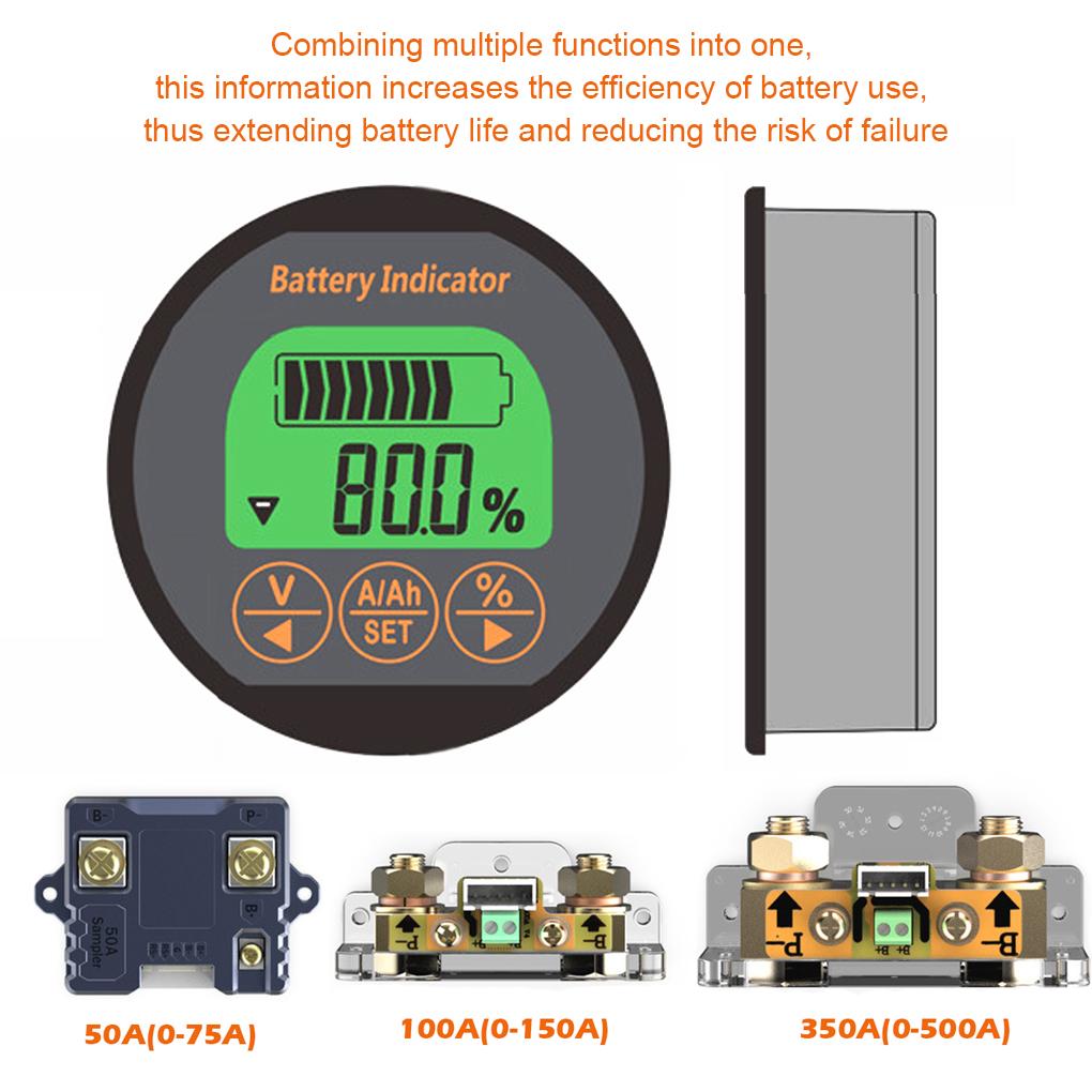 LCD Digital Battery Meter with Base Electric Bicycle Scooter Capacity Voltage Current Gauge Button Operation Type 3