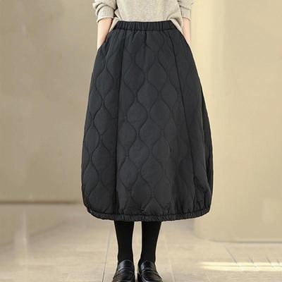 Bomullsvadderad plus size Hög midja vintage Vår höst Vinter vardaglig lös lång för kvinna kjolar damkjol