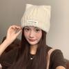 Windproof Beanie Hat Cat Ear Winter Bomber Cap Casual Knitted Woolen Cap  for Women