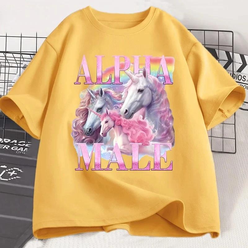 Alpha Unicorn Funny Tshirt Ironic Vintage Weird Meme T Shirt Woman Short Sleeve Graphic T Shirts Casual Summer Clothes