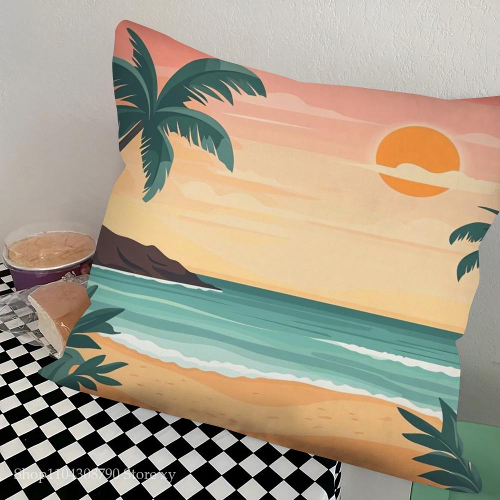 1 Stück Nordeuropa Tropische Strandlandschaft Kissenbezug Quadrat Schlafzimmer Sofa Freizeit Komfort Kissen Auto Wohnen Heimdekoration