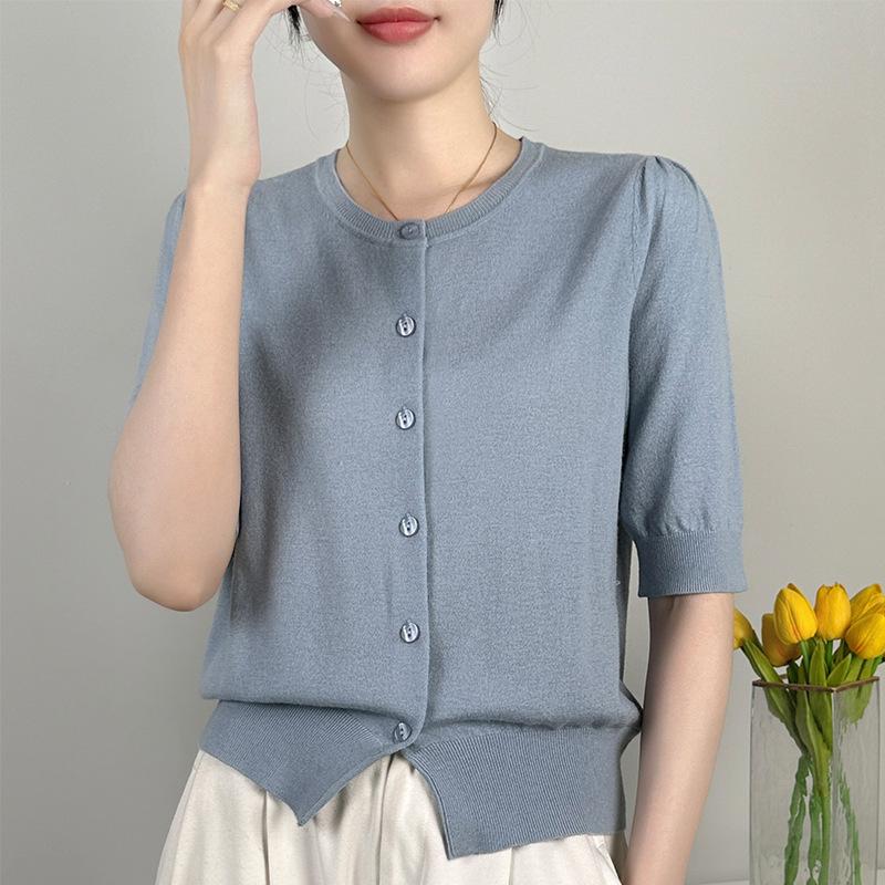 

Вязаный кардиган с рукавами-пузырями, осенняя новая куртка, камвольная 0 шерсть, рукав средней длины, топ, нижняя одежда, свитер женский тонкий XL