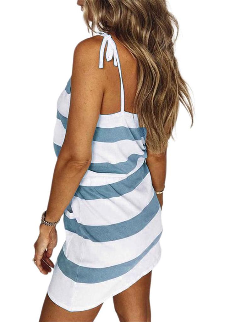 2023 Europäisches & Amerikanisches Sommer-Maxikleid mit Spaghettiträgern, locker, gestreift, für Damen