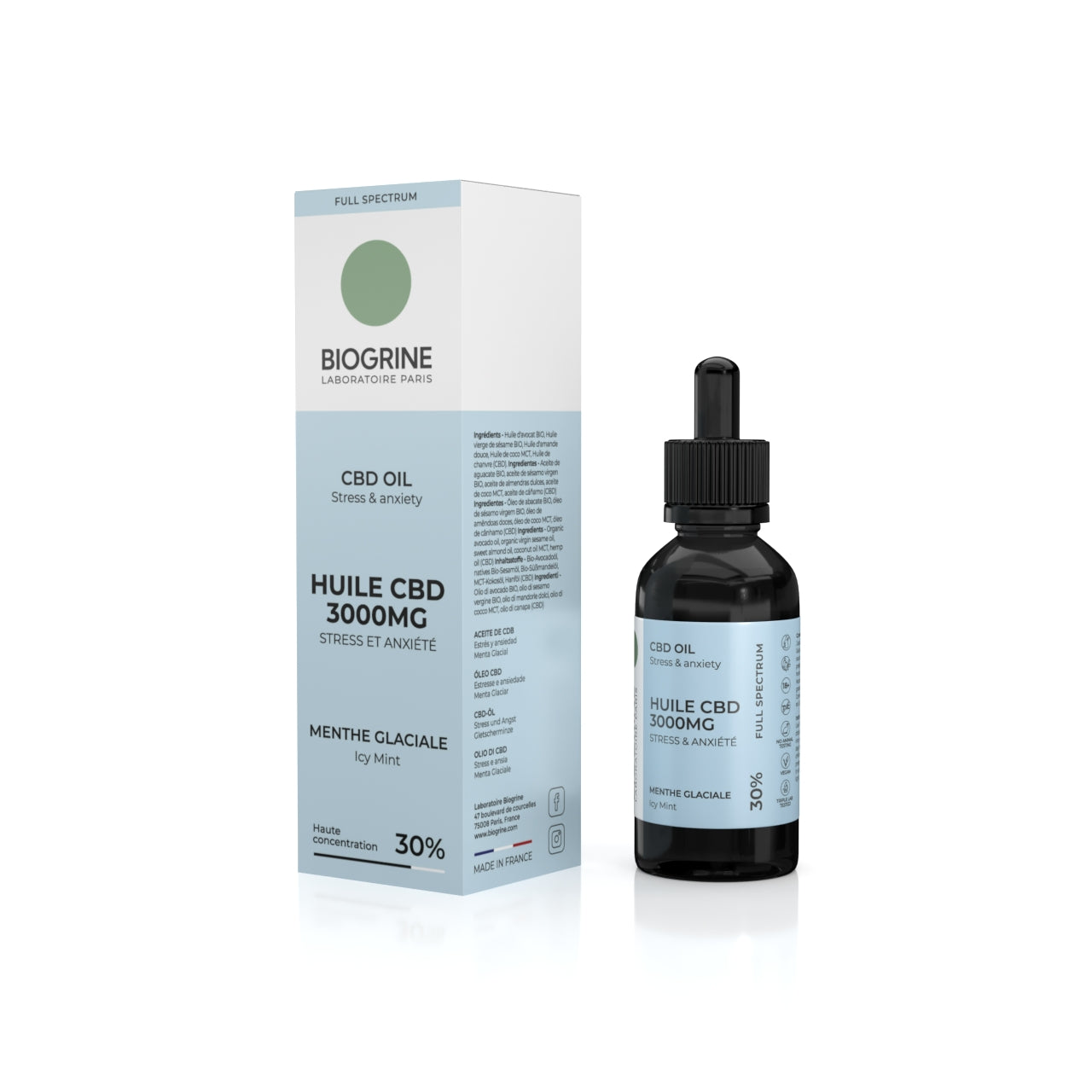 Biogrine CBD eļļa 3000mg 30%-10ml|Ledains piparmētru