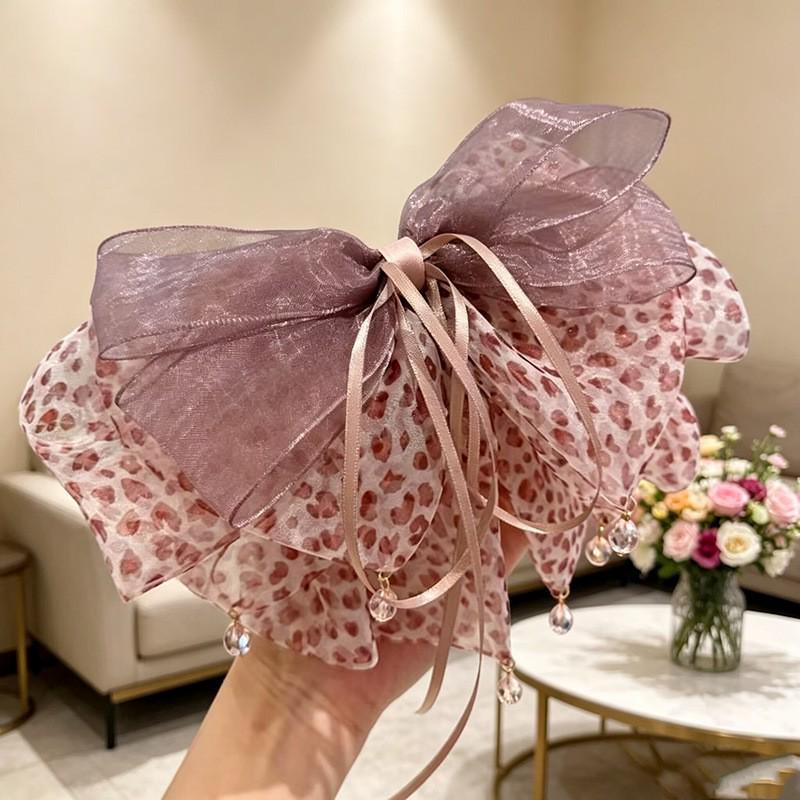 Grampo de Cabelo Floral de Chiffon Feito à Mão para Rabo de Cavalo com Cabelo Volumoso