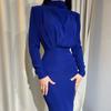 Fashion Elegant Long Sleeved Slim Fit Dress Autumn New Half High Collar Loose Casual Simple Long Dresses Solid Color Streetwear High Waist Clothing