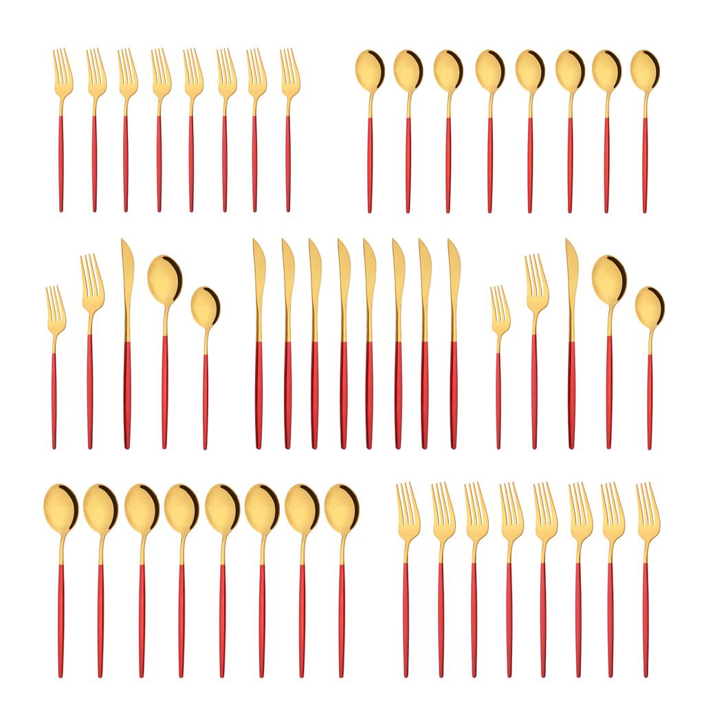 10People Black Silver Flatware Cutlery Set Knife Dessert Fork Spoon Dinnerware Stainless Steel Tableware Set Party Kitchen Tool