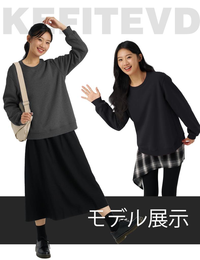 KEFITEVD Fluffy Thick Solid Round Loose Perfect for Outdoor Mountain and Size L Women's Sweatshirt, Fleece-Lined, Innerwear, Color, Neck, Fit,