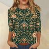 Women's Casual Three Quarter Sleeve Floral Print Top Round Neck Blouse Lightweight Comfortable Fit Suitable for Everyday Wear