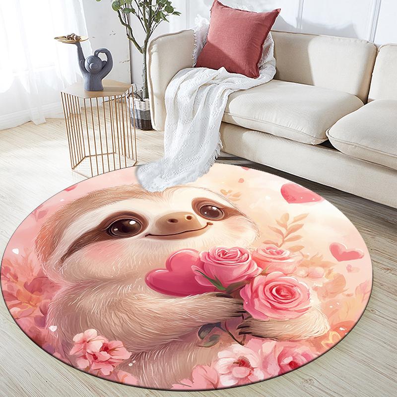 Pink Sloth Pattern Round rug,Carpet Rug for Living Room Bedroom Playroom ,Non-slip Floor Mat,Holiday Gifts and Birthday Gifts.