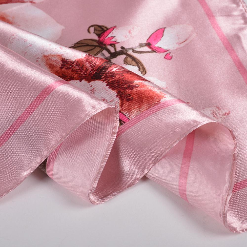 BYSIFA Pink Damen Quadratische Schals Hijabs Bedruckt Mode Elegant Damen Satin Seidenschal Kopftuch Luxus Süßer Halsschal
