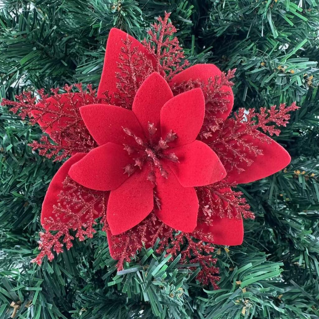 1PC Christmas Golden Glitter 14cm Flower Christmas Tree Decoration Ornaments Color Glitter Home Party Decoration Supplies