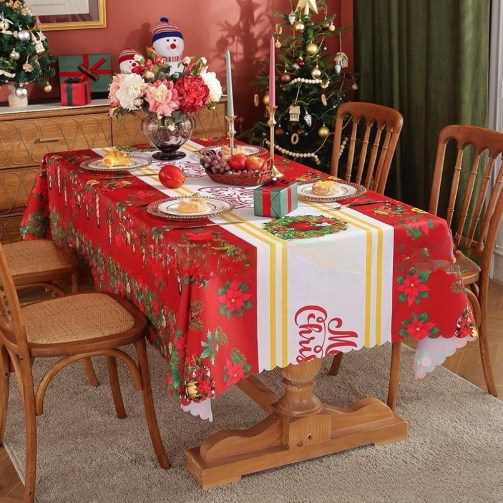 Christmas Tablecloth Waterproof Printed Fabric Holiday Dining Table Cover for Festive Decor