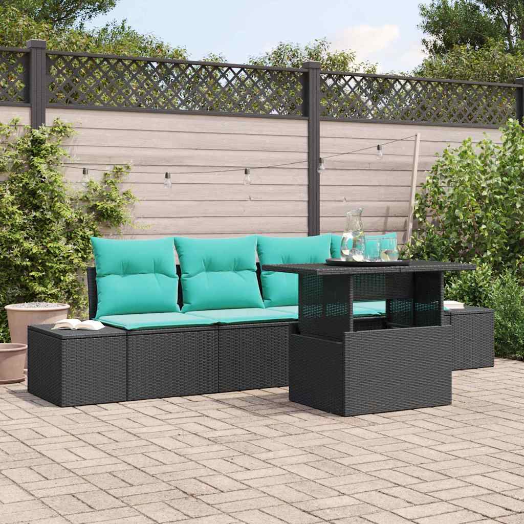 Garden Sofa Set 5 pcs 4 Seater Black and Turquoise