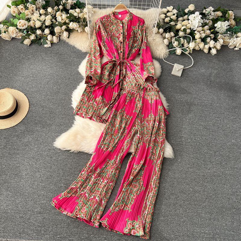 Fashion Wind Lace-up Waist-Controlled Casual Wide-Leg Trousers Tops