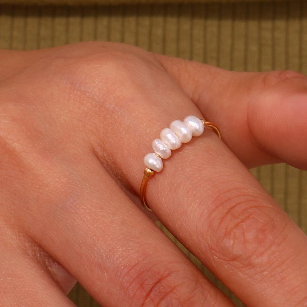 Gold Plated Stainless Steel Freshwater Pearls Rings For Women accesorios para mujer bagues acier inoxydables femmes