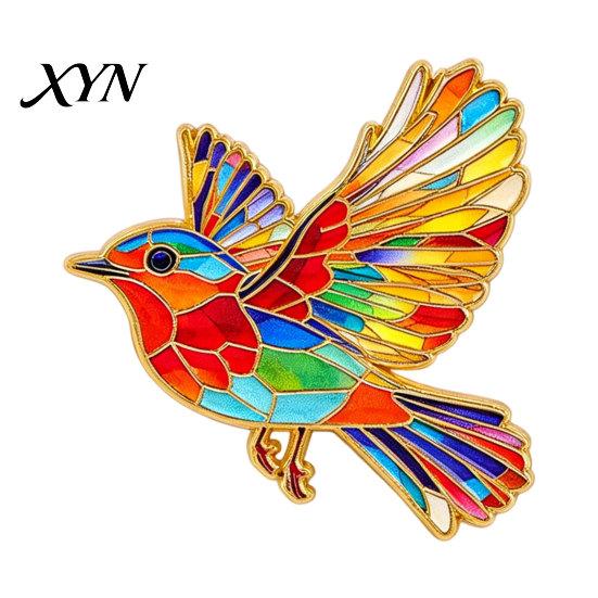 Brooch Pin with Safety Buckle, Enamel Painting Flying Bird Design Lapel Coat Decoration Pin, Zinc Alloy Metal Base Badge for Coats Shirts Backpacks