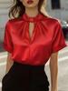 2025 Herbst/Winter Europäisches & Amerikanisches Damen Satin Kurzarm Oberteil Shirt