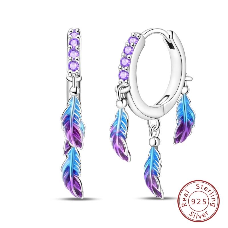 New 925 Silver Colorful Butterfly Dragonfly Iris Flower Earrings For Women Fashion Birthday Party Jewelry Gifts