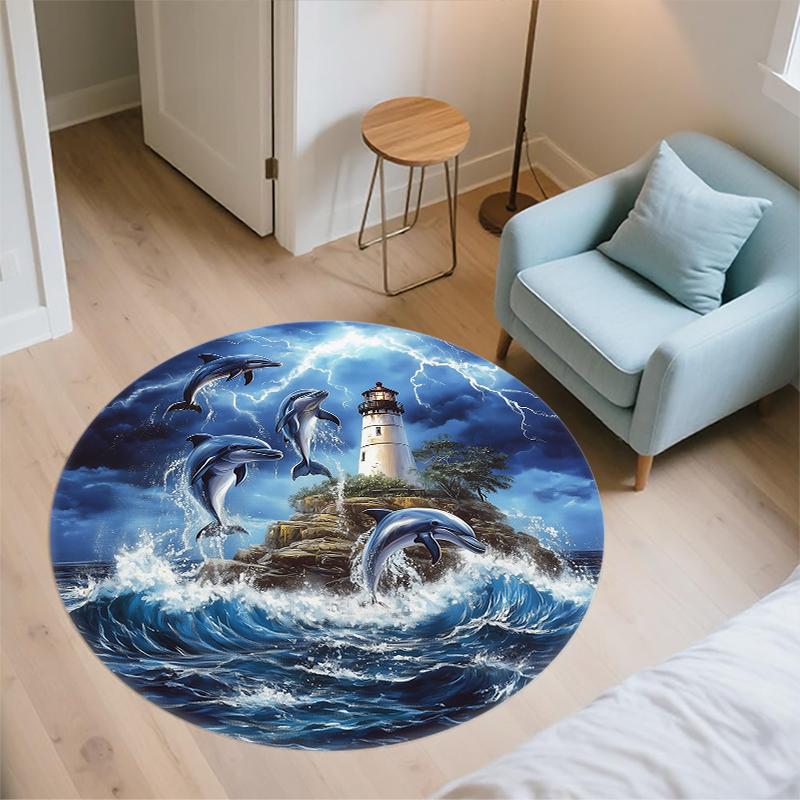 Dolphin pattern round rug,Carpet Rug for Living Room Bedroom Sofa Playroom Decor,Non-slip Floor Mat,Holiday Gifts and Birthday Gifts