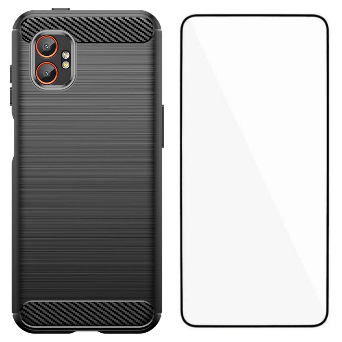 

For Samsung Galaxy XCover7 Pro Case with Screen Film WANLONFENG LS Series Big Lens Hole Brushed Texture TPU Phone Cover Black