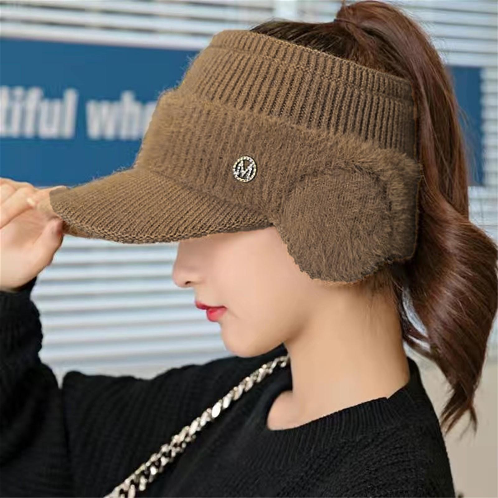 

Женская модная вязаная шапка с защитой ушей, теплая шапка, зимние вязаные шапки для женщин One Size хаки